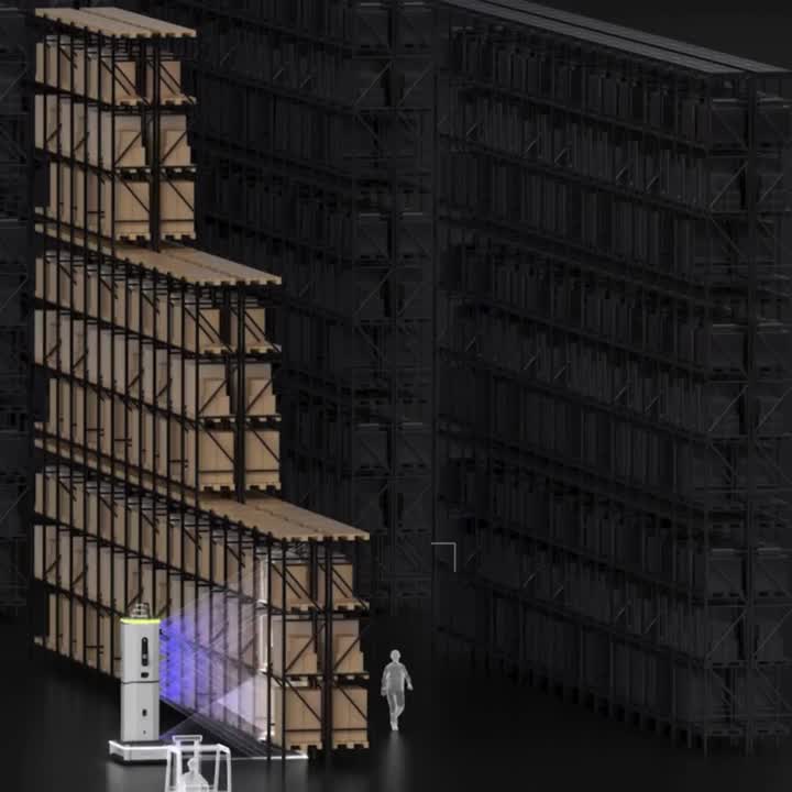 Dexory robot scanning tall warehouse pallet racking