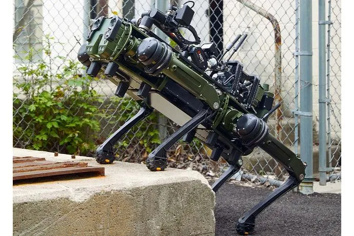 Ghost Robotics Vision 60 all-terrain quadruped security robot climbing concrete obstacle