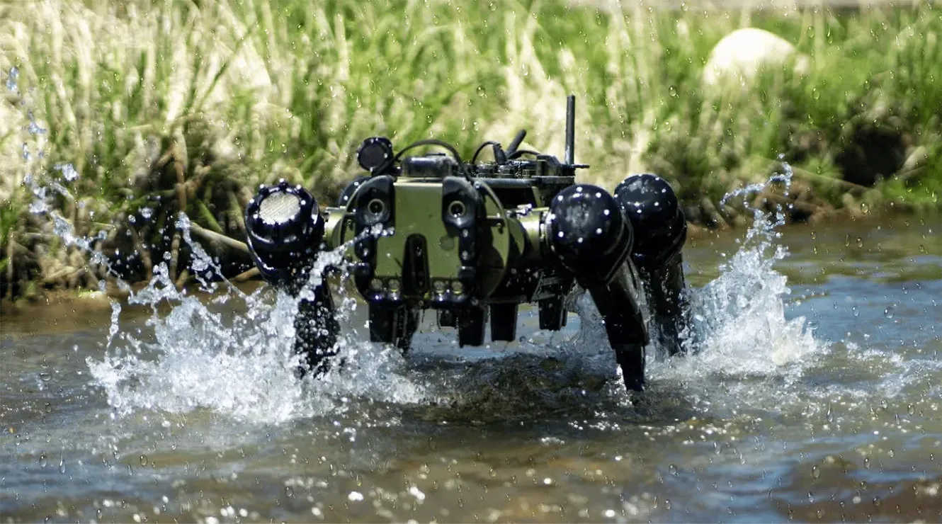 Autonomous robotic security patrol monitoring construction site perimeter at night