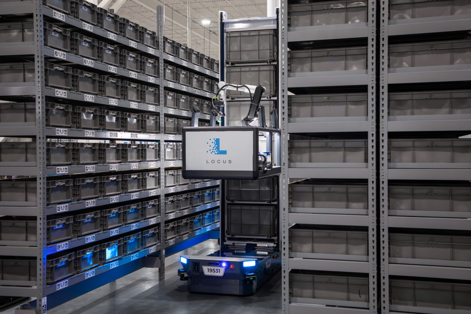 Locus Robotics autonomous mobile robots operating in a fulfillment warehouse