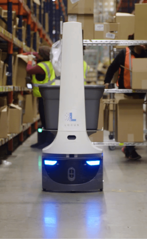 Locus Robotics autonomous mobile robots deployed across a customer warehouse